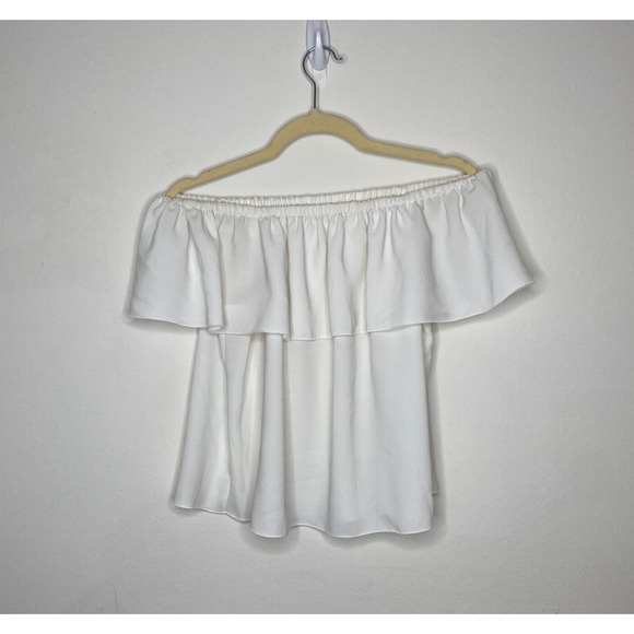 Aritzia Wilfred Silk Promener Off Shoulder Flowy Ruffle Blouse Off White Small - Picture 2 of 9